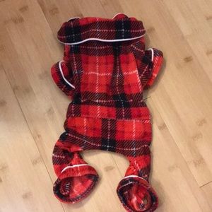 Plaid Dog Fleece Pajamas - Small - Red + Black